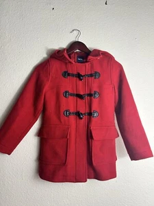 Gap Girls Medium 8 Red Wool Polyester Blend Hooded Coat Full Zip Snap - Picture 1 of 20