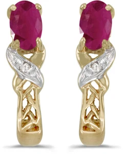 14k Yellow Gold Oval Ruby And Diamond Earrings (CM-E2584X-07) - Picture 1 of 1