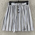 Angie Women's Skirt Medium Blue Gray Stripes Paper Bag Bottom Elastic Waist