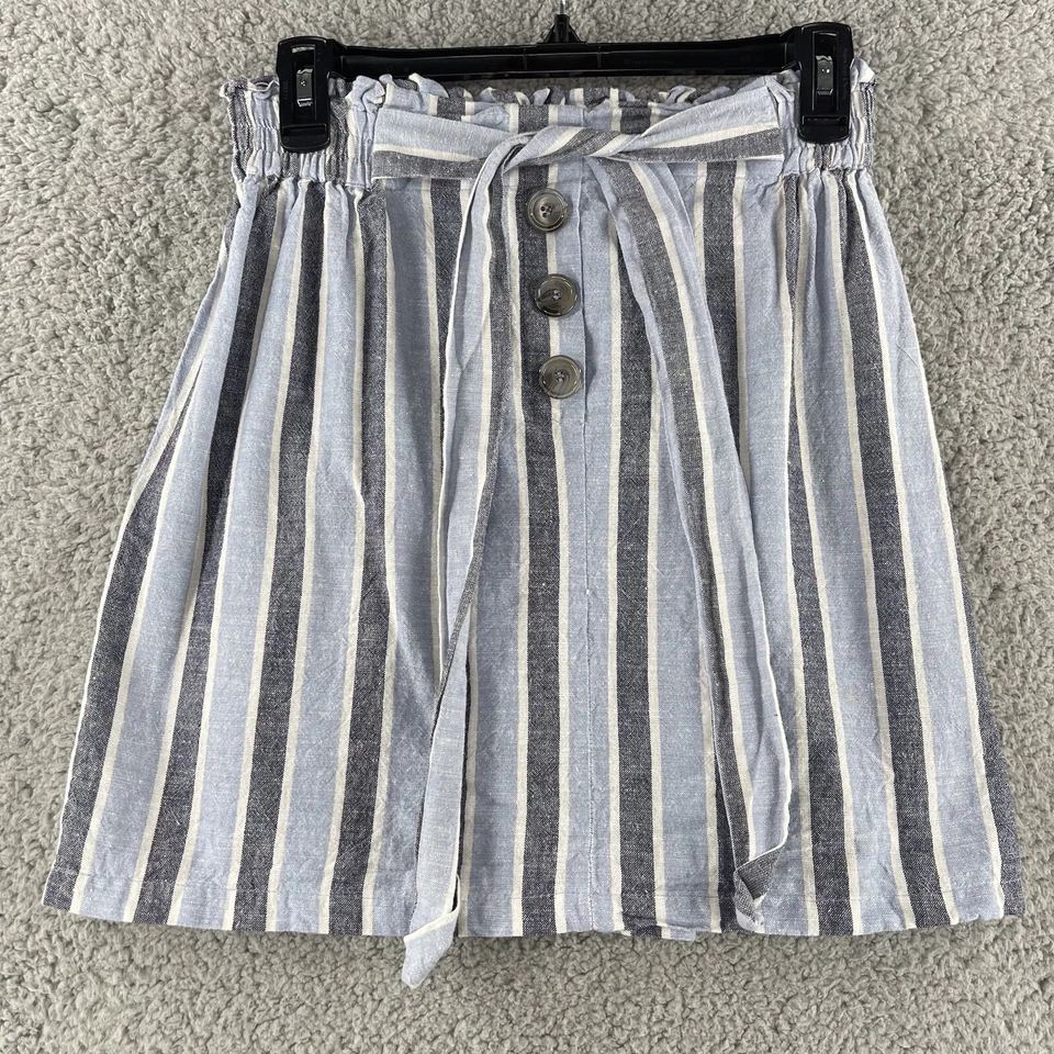 Falda para mujer Angie mediana azul gris rayas bolsa de papel parte inferior cintura elástica Foto 1 de 4