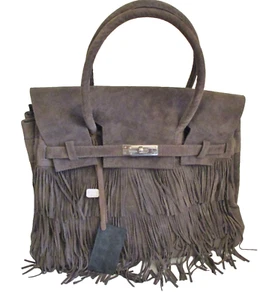 Larettamia Dark Gray Suede, Large Handbag, Fringe, Italy - Picture 1 of 14