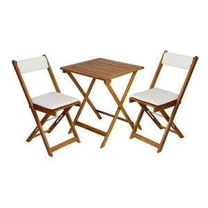 Balkon Sitzgruppe Akazie + Kissen - 2x Klappstuhl + Klapptisch - Holz Möbel Set - Bild 1 von 7
