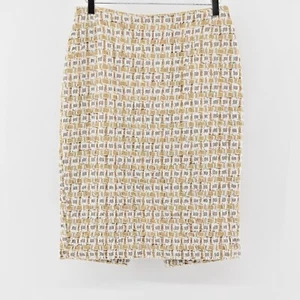 LAFAYETTE 148 Skirt Size 12 Tan Metallic Checker Tweed Wool Blend Pencil Career - Picture 1 of 9