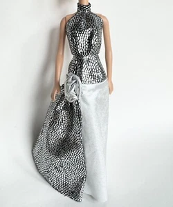 Vintage Lucky Brand Barbie Doll Metallic Silver Formal Long dress Bunny tagged - Picture 1 of 8