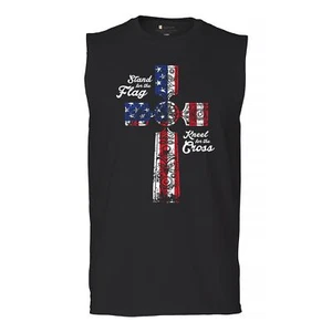 Stand for the Flag Kneel for the Cross Muscle Shirt Patriotic Military Men's - Picture 1 of 36