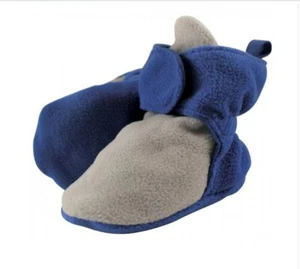 3 pairs of Luvable Friends Baby Booties Size 6 - 12M Gray / Blue Soft Fleece - Picture 1 of 6