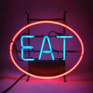 Scott & Fetzer Antique Neon Light Diner EAT Sign 1970 RARE 17"W x 15"T Vintage - Picture 1 of 12