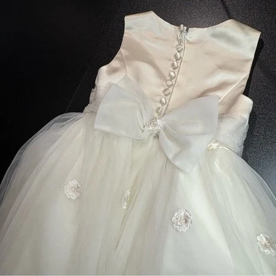 Vestido Flor Niña Comunión Ron Rosa Elegante Crema Niños con Lazo Satinado Tul 3 Foto 1 de 4
