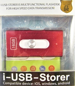 Flash Drive 16GB High Speed 3.0 i-USB-Storer Mobile Disk Red New in Box FreeShip - Afbeelding 1 van 6
