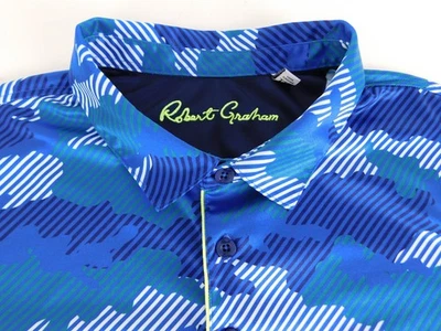 Camisa polo de golf Robert Graham para hombre de diseñador manga corta azul camuflada a rayas 2XL Foto 1 de 4