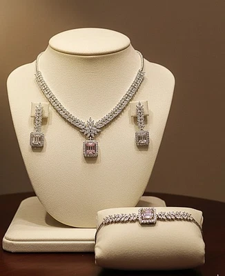 18k Platinum Plated Ornate Cluster Jewelry Set  w Lab-Created Swarovski Crystal - Изображение 1 из 4