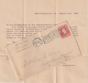 Charlottesville VA Land Corp. 1905 lettera e copertina re: offerta di borsa - Foto 1 di 4