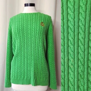 VTG 80s Ralph Lauren Cable Knit Green Sweater - Picture 1 of 8