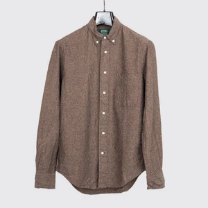 Gitman Vintage Shirt Size 14.5 Brown Slub Cotton Linen Chambray - Picture 1 of 3