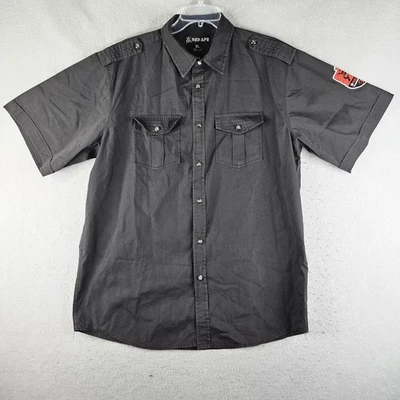 Red Ape Shirt Mens XL Black Short Sleeve Button Up Patch Pocket Military Style - Image 1 of 4