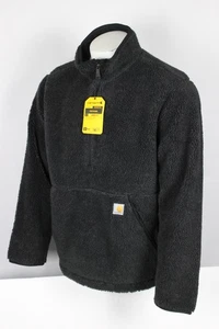 Carhartt Maglione Uomo Vestibilità Larga Pile 1/4 Zip Tasche Nero 106443 N04 - Foto 1 di 4