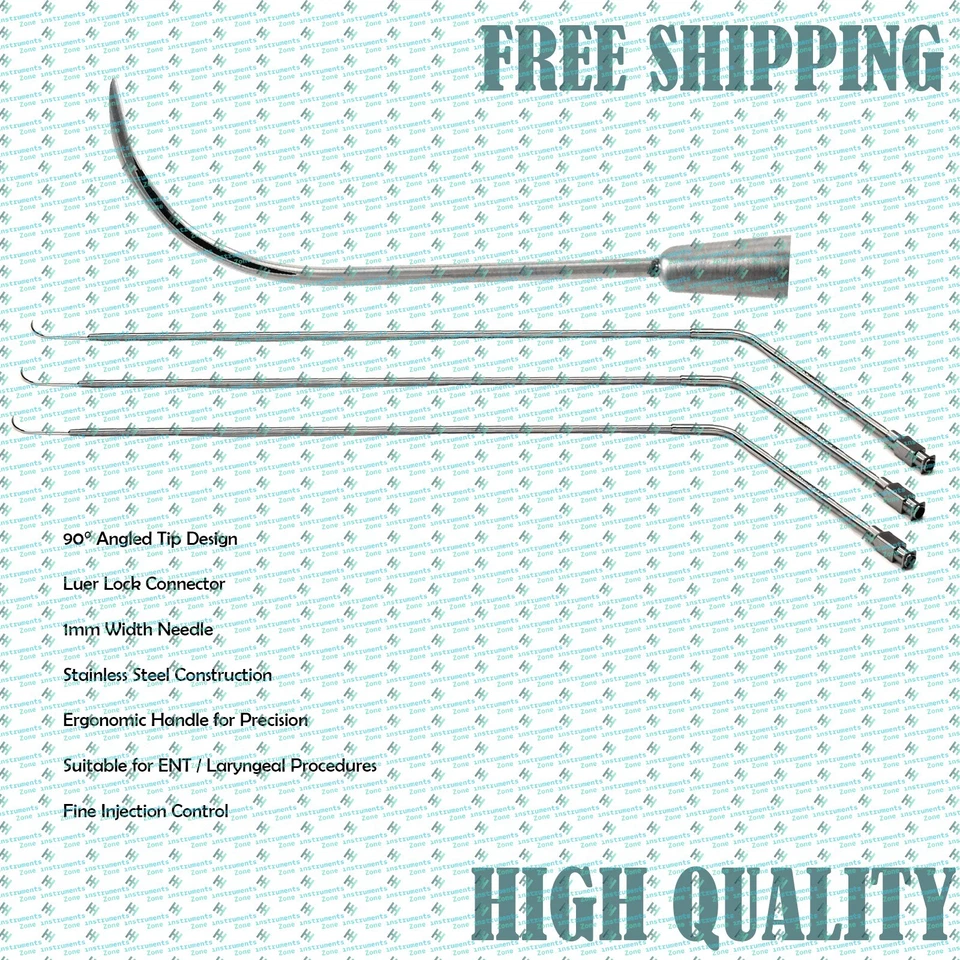 Aguja de inyección laríngea Kleinsasser punta en ángulo 90°, bloqueo Luer, herramienta otorrinolaringológica de 1 mm Foto 1 de 4