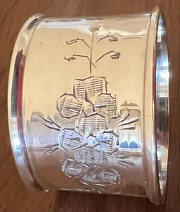 Antique Victorian Napkin Ring Floral Dogwood? Silverplate - Picture 1 of 7
