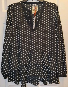 Elle Bluse Shirt Top neu mit Etikett Damen Large schwarz weiß gepunktet Rüschensaum - Bild 1 von 15