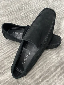 BUGATCHI Mens Suede Loafer Work Driving Casual Moccasin Slip On Shoes Black 11.5 - Picture 1 of 13