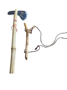 Vintage Doll Accessory Native American Tomohawk 13” & Snake Stick 7.75” Taiwan - Picture 1 of 6