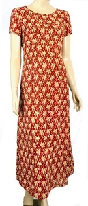 Talbots Midi Sheath Dress Khaki Calico Brick Red Sz 6 90s Rayon Prairie Granny - Picture 1 of 5