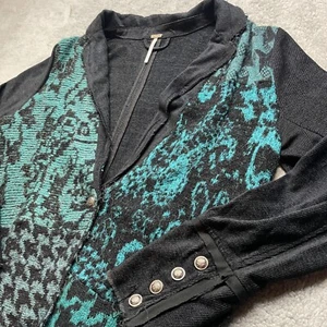 FREE PEOPLE Blazer Women's M Better Together Sweater Coat Jacket Patchwork Black - Picture 1 of 14