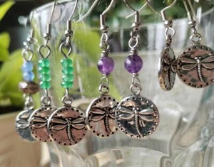 Dragonfly Earrings Gemstone Handmade Glass Colorful Charm Spring is HERE Fly - Picture 1 of 17