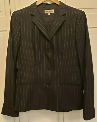 Emporio Armani 2 件黑色细条纹设计师套装女式 10 美码 44 IT 意大利 — 第 1/4 张图片