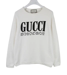 GUCCI Sweatshirt Men's MEDIUM Loose Pullover Crew Neck White Logo Print Cities - Picture 1 of 11