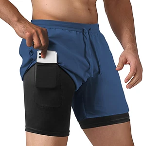 Men'S 2 in 1 Running Shorts Workout Athletic Training Gym Outdoor Sports Shorts - Picture 1 of 12