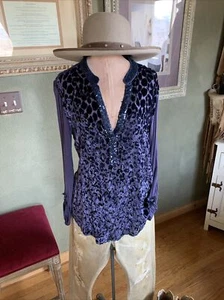 Tiny L blue rayon silk burnout leopard sequin tunic top boho romantic - Picture 1 of 11