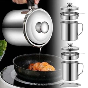 Steel OilStrainer Pot W with Lid Oil StorageCan Container C7Y4 - Picture 1 of 18