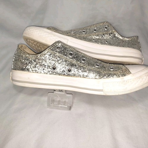 Sneakers Converse All Star RAGAZZA ARGENTO glitter **NUOVE STRINGHE** taglia 2 659217C