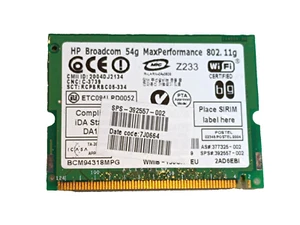 Mini carte PCI Wifi Ontracker HP Broadcom 54G MaxPerformance 802.11g BCM94318MPG - Photo 1/2