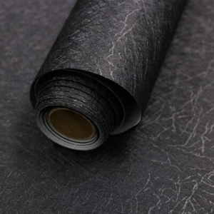 15.7" X 118" Black Silk Wallpaper Embossed Self Adhesive Peel and Stick Wallp... - Picture 1 of 9