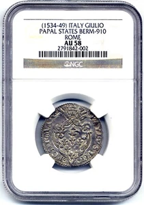 Stato Pontificio : Paolo III A. Farnese : Giulio 1534 - 1549 - NGC AU 58 - SPL+ - Zdjęcie 1 z 3