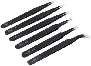 Set Pinzette Antistatiche ESD 6 Pezzi Manutenzione Riparazione Acciaio Inox Tools Kit - Foto 1 di 12