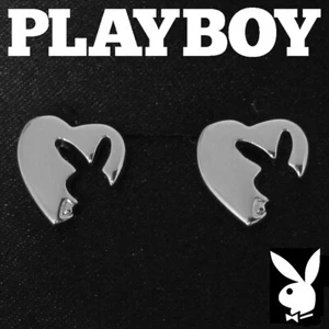 Playboy Earrings Heart Bunny Stud Logo Jewelry Surgical Steel Post y2k NOS NIB - Picture 1 of 12