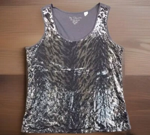 Chicos Tank Top Womens Size 2 Pullover Sequin Zebra Pattern Sleeveless Blue - Picture 1 of 9