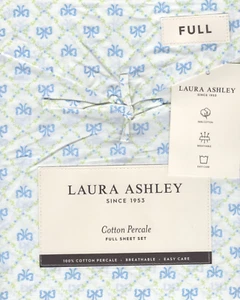 Laura Ashley Full Sheet Set Kate Bow Blue 4pc Cottage Farmhouse Green Floral - Picture 1 of 6