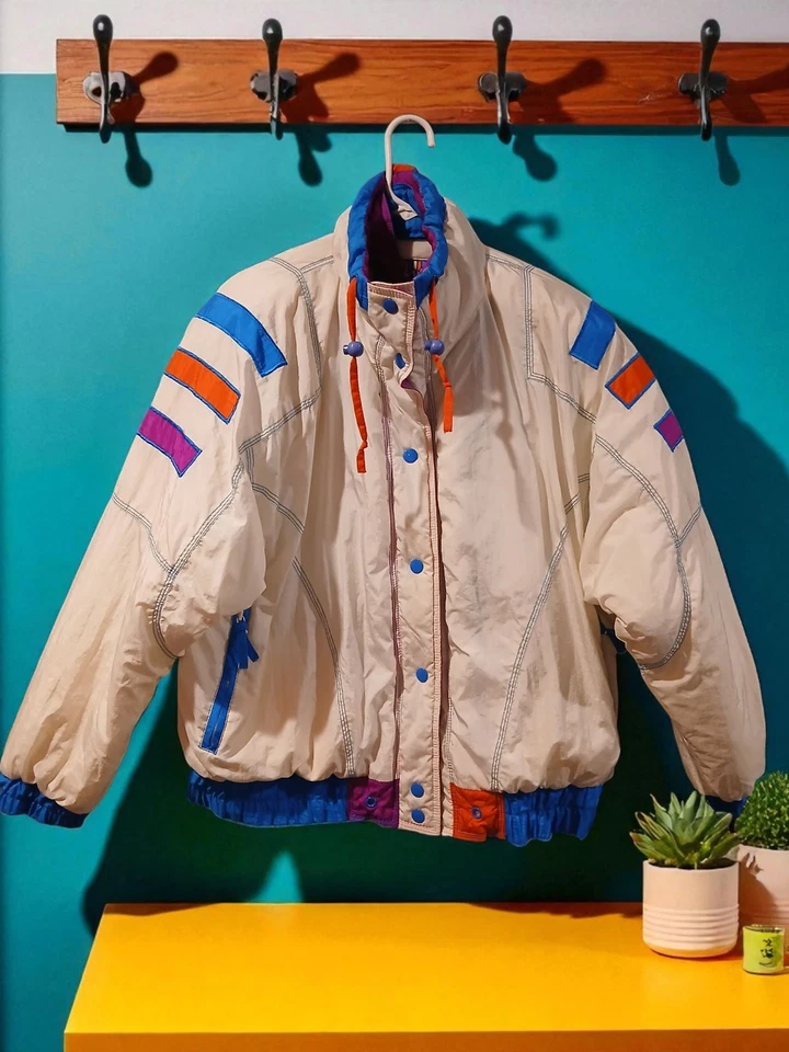 Vintage East West White Colorful Zip Front Coat Funky Womans Size Large - Image 1 of 4