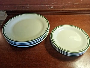 8 pc Vintage Gibson Double Green Band ~ 4 Dinner Plates and 4 Salad Plates - Picture 1 of 4