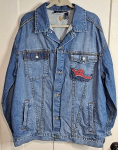 VTG Rocawear Jean Jacket Mens XXL Blue Denim Hip Hop Jay-Z Streetwear Y2K - Picture 1 of 19