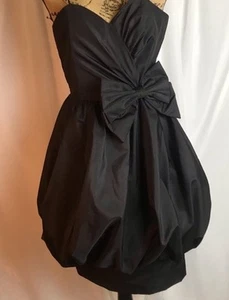Vintage Sweetheart Neck Bubble Hem Party Dress Black Sz 5/6 Bow Ruched Bodice - Picture 1 of 8