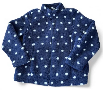 Chaqueta polar difusa Croft & Barrow cremallera completa para mujer L azul blanco puntos bolsillos  Foto 1 de 4