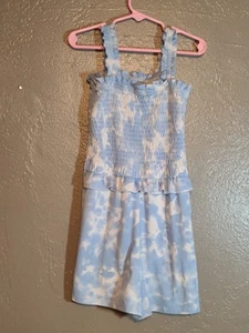 BCBG Girls Blue Tie-Dye Kids Romper Size 7/8 EUC Elastic Waist Stretch Straps - Picture 1 of 10