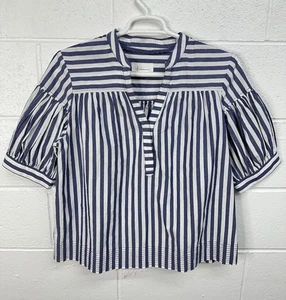 Top Anthropologie Darcey Popover Swing XL Azul Rayas Costero Mangas Globo - Imagen 1 de 8