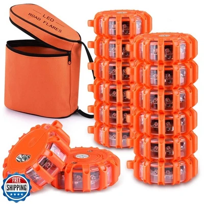 Tobfit 12 Pack LED Road Flares Emergency Lights Roadside Safety Beacon Disc F - Image 1 of 4