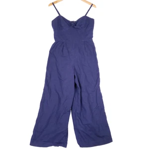 Mono para mujer J.Crew talla 6 mezcla de lino pierna ancha azul marino correa de espagueti - Imagen 1 de 10